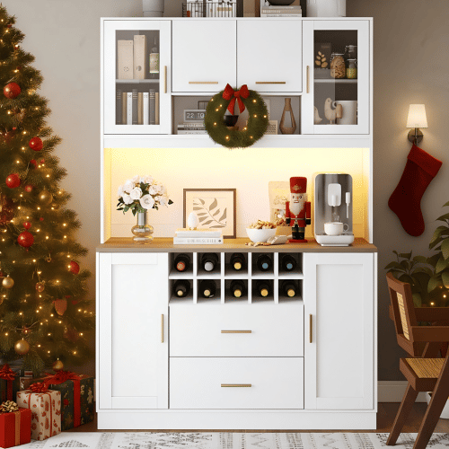 Armário de cozinha de mdf com 6 portas,2 gavetas e luz led,branco Armário de cozinha de mdf com 6 portas,2 gavetas e luz led,branco