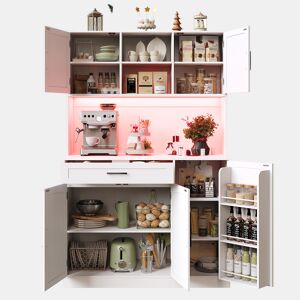 Armário de cozinha de mdf com 5 portas,1 gaveta e luz led,branco