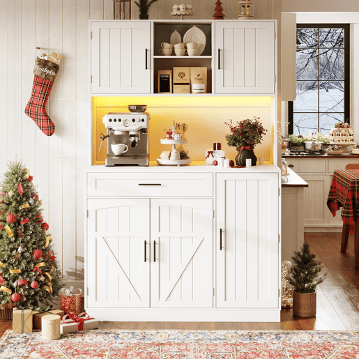 Armário de cozinha de mdf com 5 portas,1 gaveta e luz led,branco