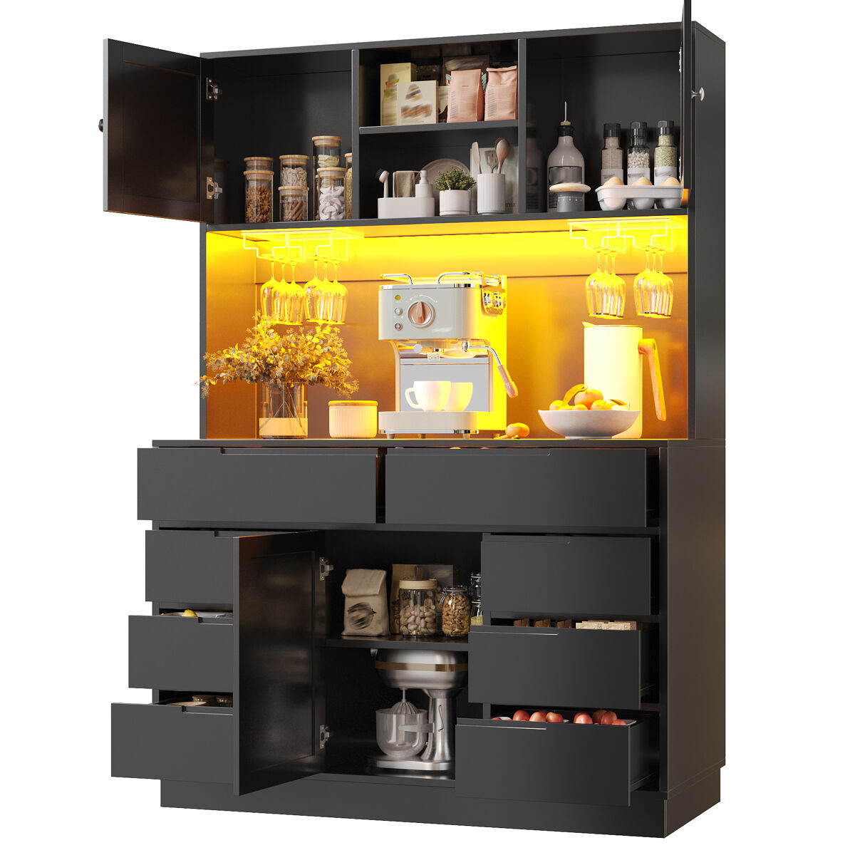 Armario de cocina con 3 puertas y 8 cajones 120 Negro