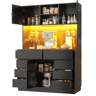 Armário de cozinha de mdf com 3 portas,8 gavetas e luz led,preto