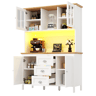 Armário de cozinha de mdf com 4 portas,3 gavetas e luz led,branco