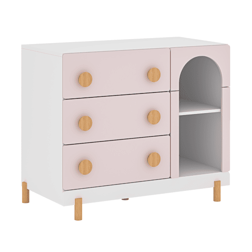 Cómoda infantil Vaarentaa com 3 gavetas + 2 compartimentos 79x41x66 cm BrancoRosa en.casa Cómoda infantil Vaarentaa com 3 gavetas + 2 compartimentos 79x41x66 cm BrancoRosa en.casa