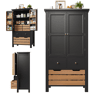 Armário de cozinha de mdf com 2 portas e 5 gavetas,preto+madeira