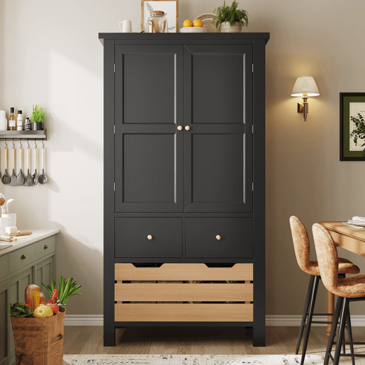 Armário de cozinha de mdf com 2 portas e 5 gavetas,preto+madeira Armário de cozinha de mdf com 2 portas e 5 gavetas,preto+madeira