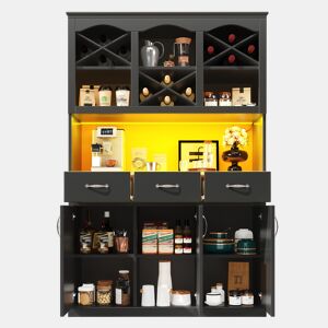 Armário de cozinha de mdf com 3 portas,3 gavetas e luz led,preto