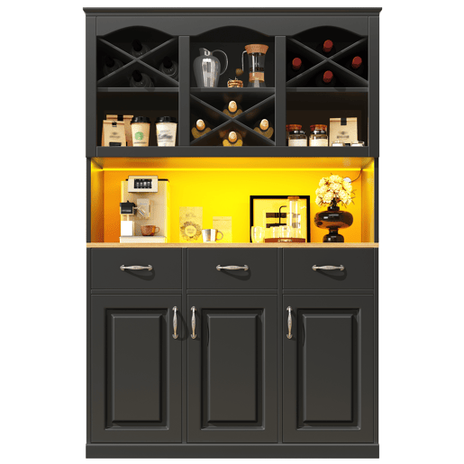 Armário de cozinha de mdf com 3 portas,3 gavetas e luz led,preto