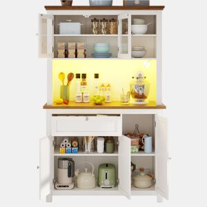 Armário de cozinha de mdf com 5 portas,1 gaveta e luz led,branco+madeira