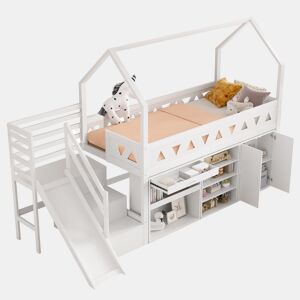 Cama de criança,cama alta de madeira maciça 90x200 cm,branco