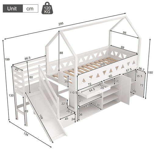 Cama de criança,cama alta de madeira maciça 90x200 cm,branco Cama de criança,cama alta de madeira maciça 90x200 cm,branco