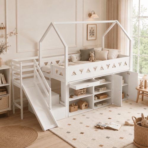 Cama de criança,cama alta de madeira maciça 90x200 cm,branco Cama de criança,cama alta de madeira maciça 90x200 cm,branco