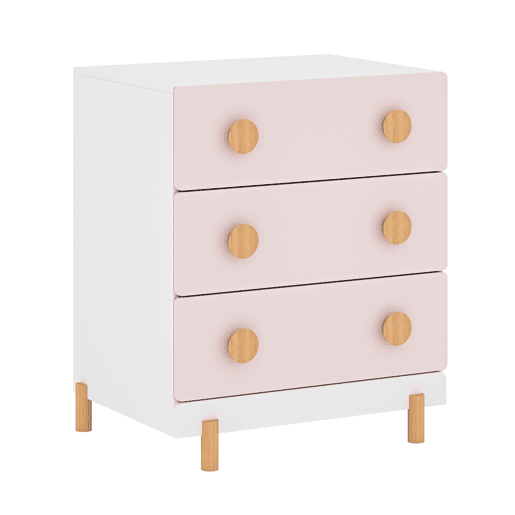 Cómoda infantil Vaarentaa com 3 gavetas 55x41x66 cm BrancoRosa en.casa