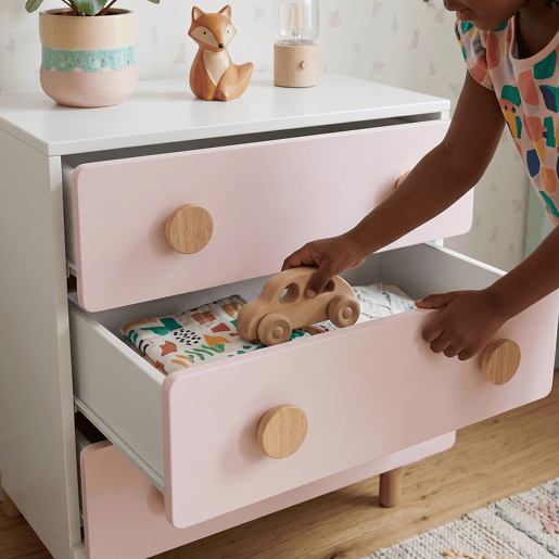 Cómoda infantil Vaarentaa com 3 gavetas 55x41x66 cm BrancoRosa en.casa