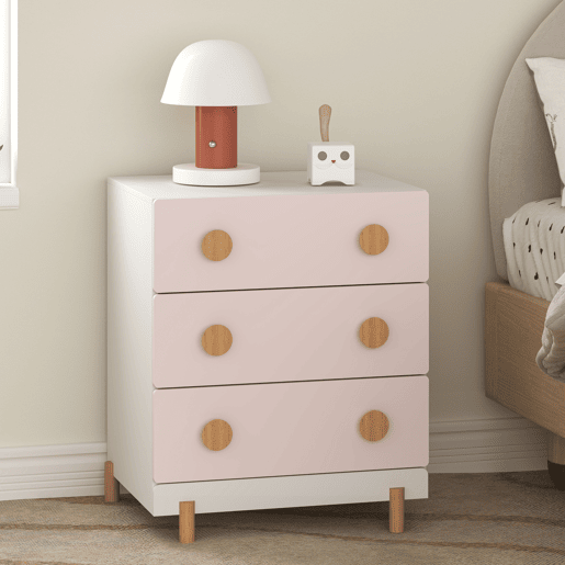 Cómoda infantil Vaarentaa com 3 gavetas 55x41x66 cm BrancoRosa en.casa