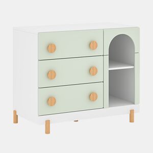 Cómoda infantil Vaarentaa com 3 gavetas + 2 compartimentos 79x41x66 cm BrancoVerde menta en.casa