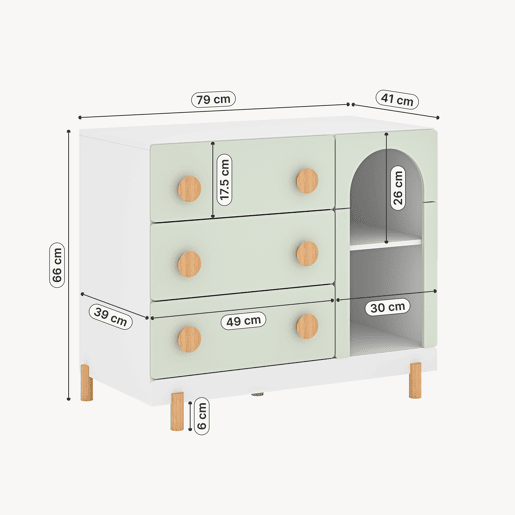 Cómoda infantil Vaarentaa com 3 gavetas + 2 compartimentos 79x41x66 cm BrancoVerde menta en.casa Cómoda infantil Vaarentaa com 3 gavetas + 2 compartimentos 79x41x66 cm BrancoVerde menta en.casa