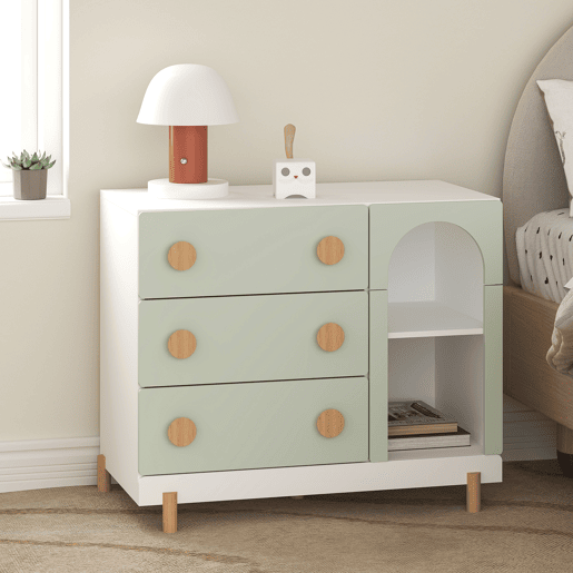 Cómoda infantil Vaarentaa com 3 gavetas + 2 compartimentos 79x41x66 cm BrancoVerde menta en.casa Cómoda infantil Vaarentaa com 3 gavetas + 2 compartimentos 79x41x66 cm BrancoVerde menta en.casa