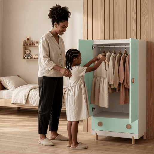 Roupeiro infantil Vaarentaa com gaveta 126x60x41 cm BrancoVerde menta en.casa