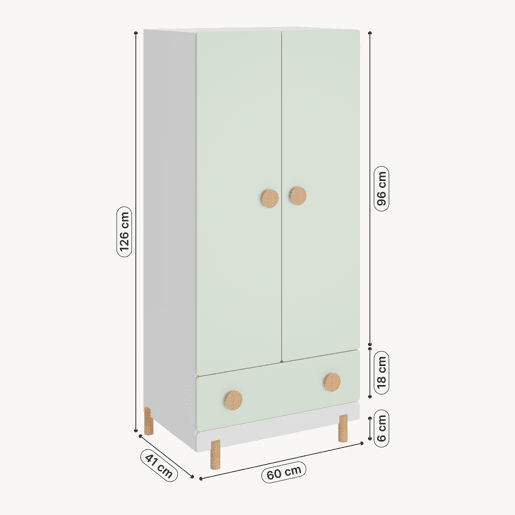 Roupeiro infantil Vaarentaa com gaveta 126x60x41 cm BrancoVerde menta en.casa
