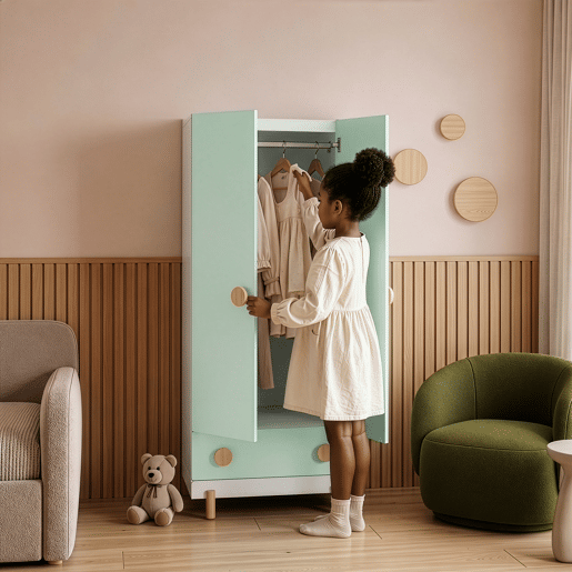 Roupeiro infantil Vaarentaa com gaveta 126x60x41 cm BrancoVerde menta en.casa