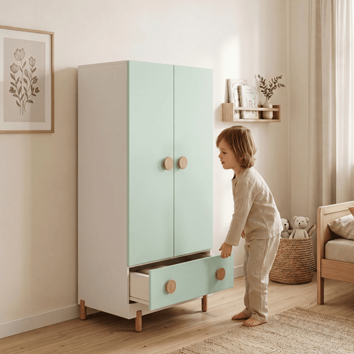 Roupeiro infantil Vaarentaa com gaveta 126x60x41 cm BrancoVerde menta en.casa