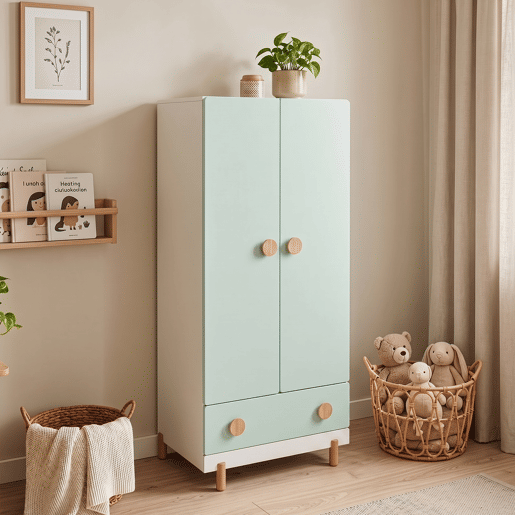 Roupeiro infantil Vaarentaa com gaveta 126x60x41 cm BrancoVerde menta en.casa