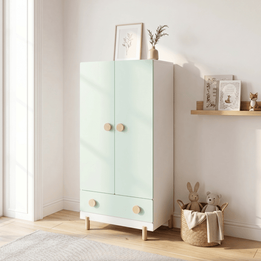 Roupeiro infantil Vaarentaa com gaveta 126x60x41 cm BrancoVerde menta en.casa
