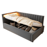 Cama de solteiro de veludo 90x200 cm com armazenamento e luz led,cinza escuro