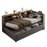 Cama de solteiro de veludo 90x200 cm com armazenamento,cinza escuro