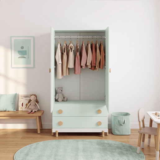 Roupeiro infantil Vaarentaa 2 gavetas 156x80x41 cm BrancoVerde menta en.casa
