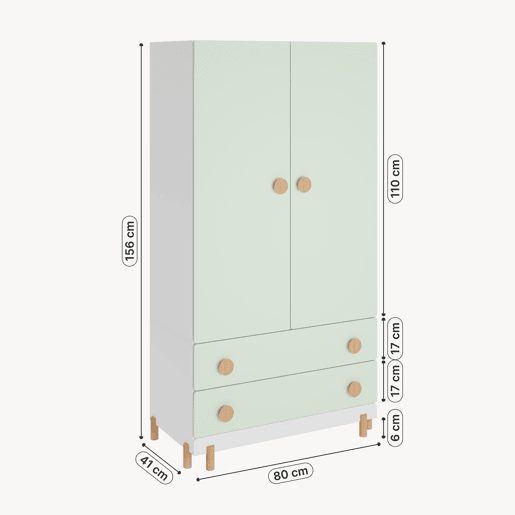 Roupeiro infantil Vaarentaa 2 gavetas 156x80x41 cm BrancoVerde menta en.casa