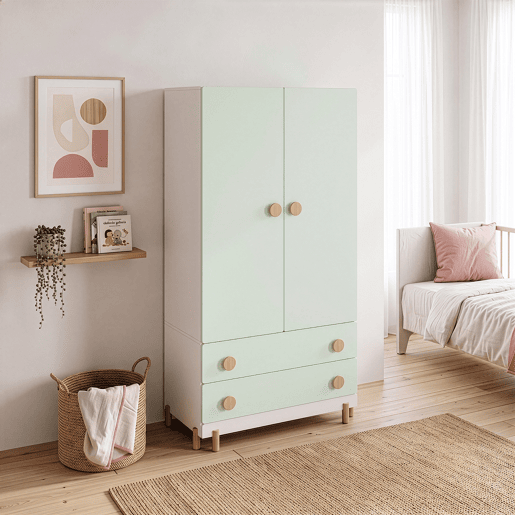 Roupeiro infantil Vaarentaa 2 gavetas 156x80x41 cm BrancoVerde menta en.casa
