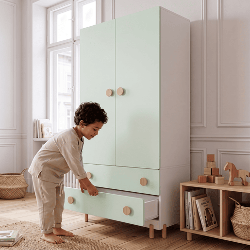 Roupeiro infantil Vaarentaa 2 gavetas 156x80x41 cm BrancoVerde menta en.casa