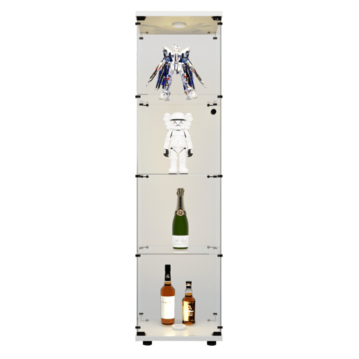Vitrine com iluminação LED e portas de vidro, vitrine com sensores inteligentes, vitrine de vidro de 4 níveis para sala de estar, quarto, escritório, vitrine de colecionador