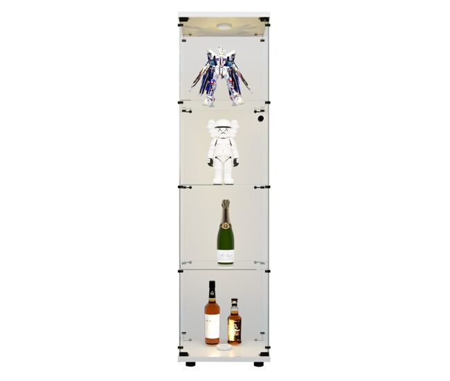 Vitrina con iluminación led y puertas de cristal, vitrina con sensores inteligentes, vitrina de cristal de 4 niveles para salón, dormitorio, oficina,