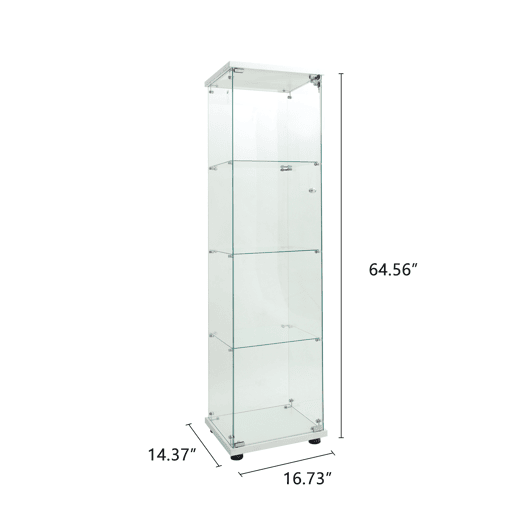 Vitrine com iluminação LED e portas de vidro, vitrine com sensores inteligentes, vitrine de vidro de 4 níveis para sala de estar, quarto, escritório, vitrine de colecionador