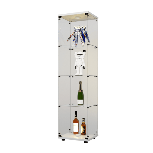Vitrine com iluminação LED e portas de vidro, vitrine com sensores inteligentes, vitrine de vidro de 4 níveis para sala de estar, quarto, escritório, vitrine de colecionador