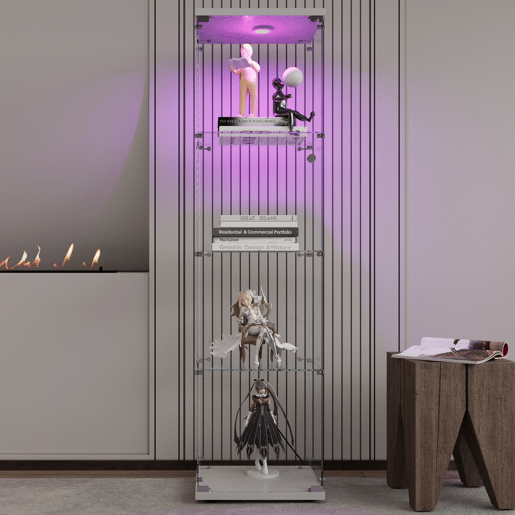Vitrine com iluminação LED e portas de vidro, vitrine com sensores inteligentes, vitrine de vidro de 4 níveis para sala de estar, quarto, escritório, vitrine de colecionador