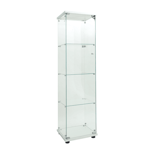 Vitrine com iluminação LED e portas de vidro, vitrine com sensores inteligentes, vitrine de vidro de 4 níveis para sala de estar, quarto, escritório, vitrine de colecionador