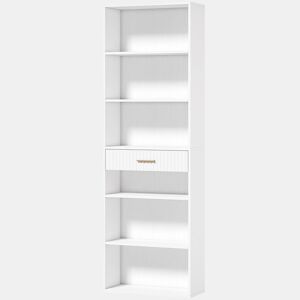 HOMCOM Estante para Livros Alta e Estreita, Estante de 7 Níveis com Gaveta, 6 Compartimentos Abertos, para Sala, Escritório ou Quarto, 60x24x182 cm, Branco