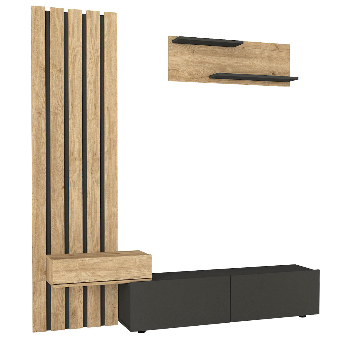 Mueble TV Sepet con panel de listones y estante
