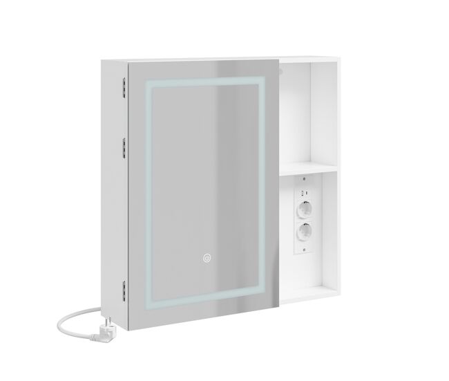 Sobuy armario de pared con espejo led bzr239-e-w | blanco | 60x15.5x60 cm | mdf lacado