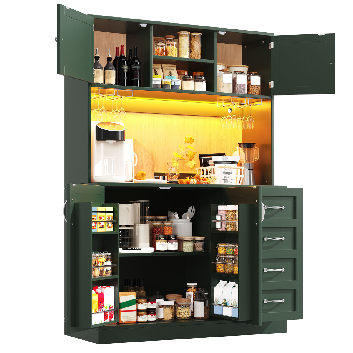 Armario de cocina con 4 puertas y 4 cajones 120 Verde