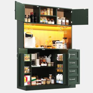 Armário de cozinha de mdf com 4 portas,4 gavetas e luz led,verde