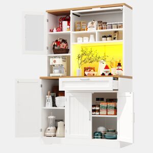 Armário de cozinha de mdf com 5 portas,1 gaveta e luz led,branco+madeira
