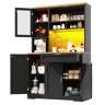 Armário de cozinha de mdf com 5 portas,1 gaveta e luz led,preto+madeira