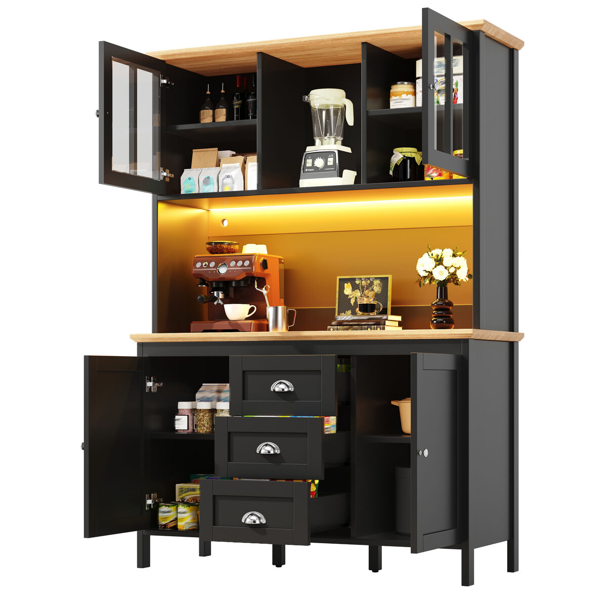 Armario de cocina con 4 puertas y 3 cajones 120 Negro
