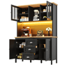 Armário de cozinha de mdf com 4 portas,3 gavetas e luz led,preto