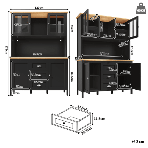 Armário de cozinha de mdf com 4 portas,3 gavetas e luz led,preto Armário de cozinha de mdf com 4 portas,3 gavetas e luz led,preto