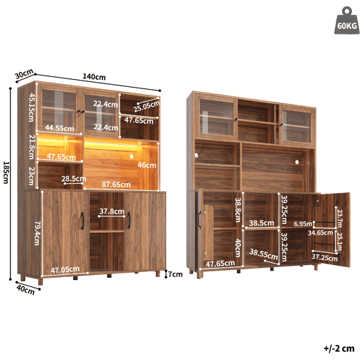 Armário de cozinha de mdf com 4 portas e luz led,castanho